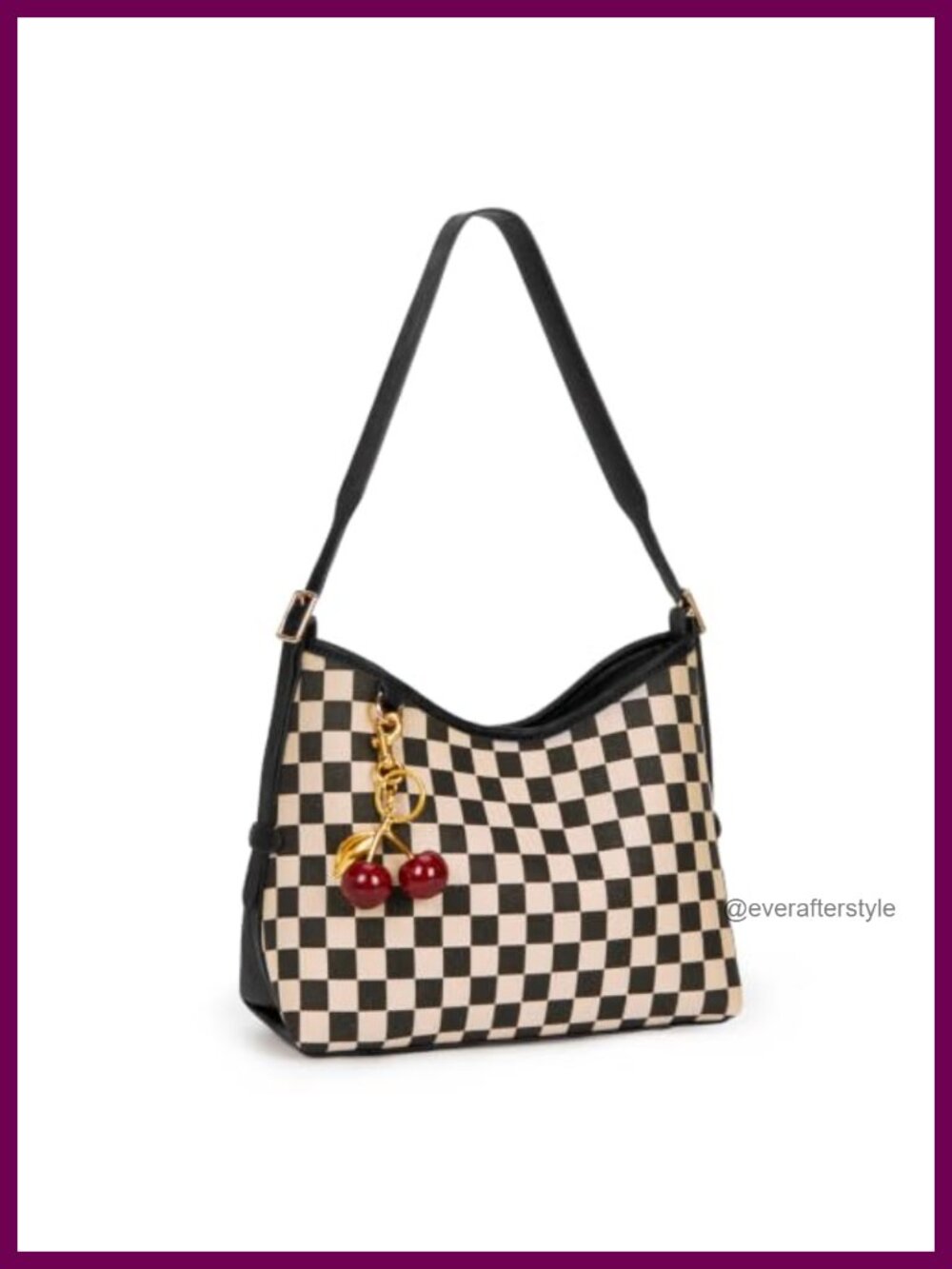 Checkered Hobo Bag Canvas Faux Leather Trim Slouchy Shoulder Bag